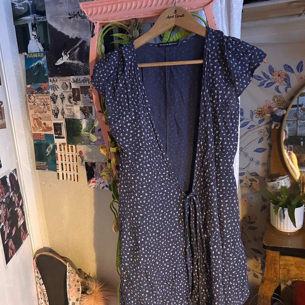 Blue Brandy melville floral dress tie